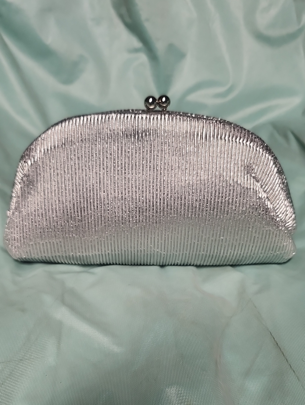 Silver Metallic Ribbed Clutch Bag